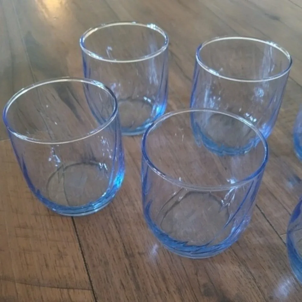 80's Anchor Hocking Swirl Optic Blue Juice‎ Glasses Set of 8